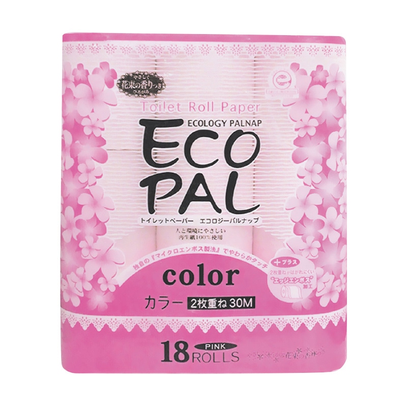 イデシギョー トイレットペーパー　エコロジーパルナップカラー ダブル　30m　18ロール/パック（ご注文単位16パック）【直送品】