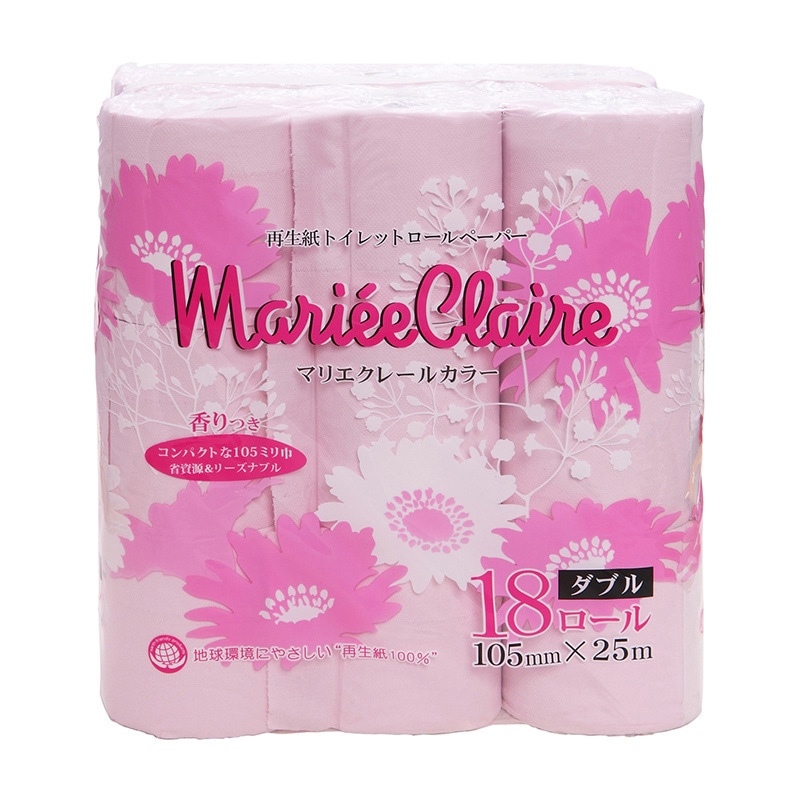 イデシギョー トイレットペーパー　マリエクレール　カラー ダブル　25m　18ロール/パック（ご注文単位12パック）【直送品】