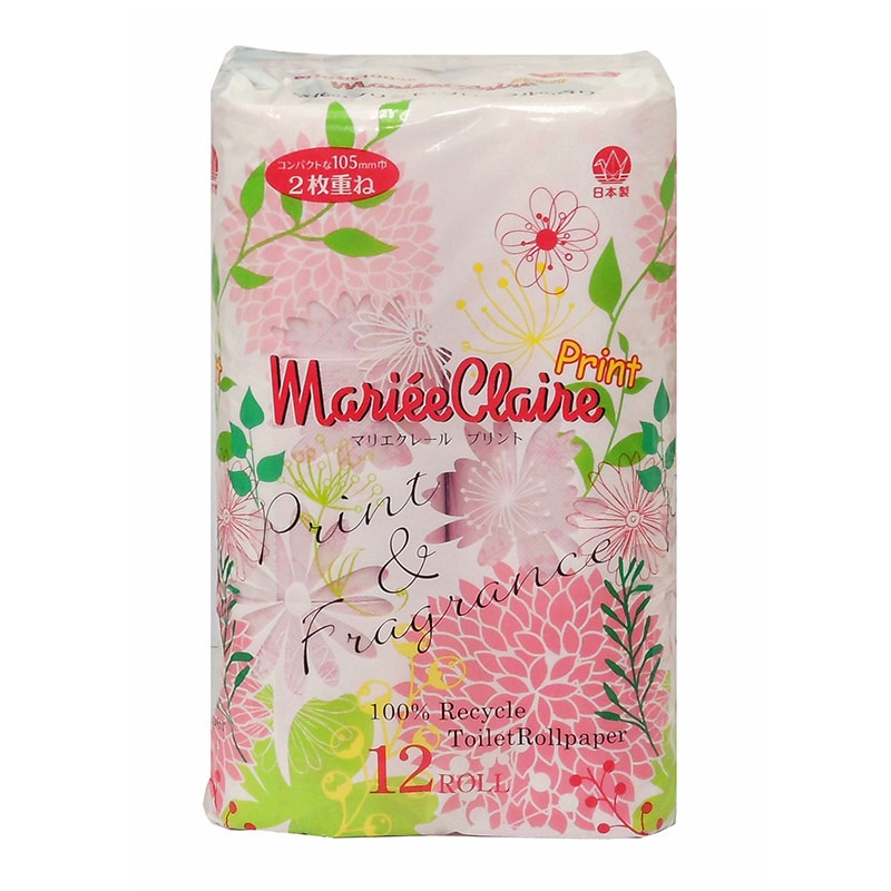 イデシギョー トイレットペーパー　マリエクレール　プリント ダブル　27.5m ピンク　12ロール/パック（ご注文単位16パック）【直送品】