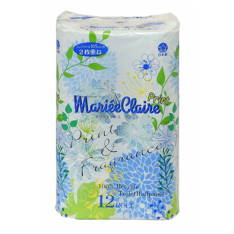 イデシギョー トイレットペーパー　マリエクレール　プリント ダブル　27.5m ブルー　12ロール/パック（ご注文単位16パック）【直送品】