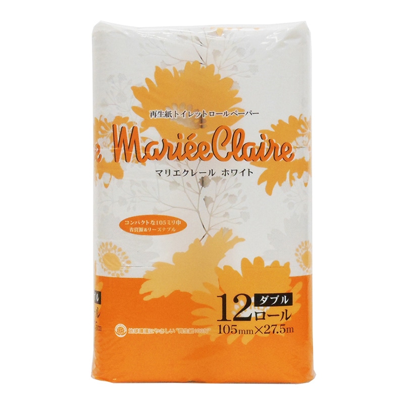 イデシギョー トイレットペーパー　マリエクレール　ホワイト ダブル　27.5m　12ロール/パック（ご注文単位16パック）【直送品】