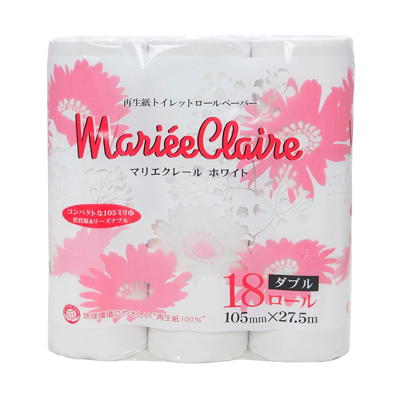 イデシギョー トイレットペーパー　マリエクレール　ホワイト ダブル　27.5m　18ロール/パック（ご注文単位16パック）【直送品】