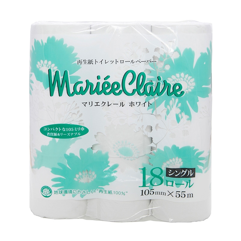 イデシギョー トイレットペーパー　マリエクレール　ホワイト シングル　55m　18ロール/パック（ご注文単位16パック）【直送品】