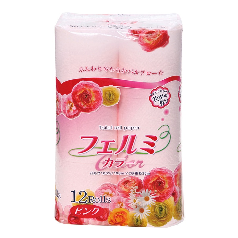 イデシギョー トイレットペーパー　フェルミカラー ダブル　25m　12ロール/パック（ご注文単位16パック）【直送品】