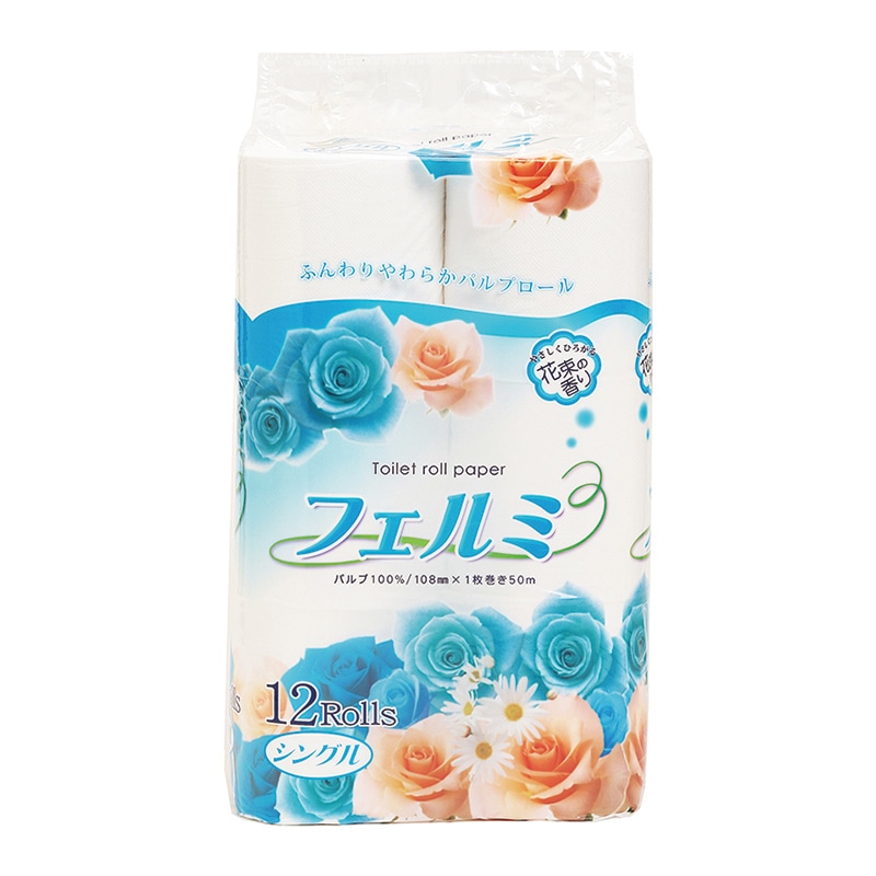 イデシギョー トイレットペーパー　フェルミ シングル　50m　12ロール/パック（ご注文単位16パック）【直送品】