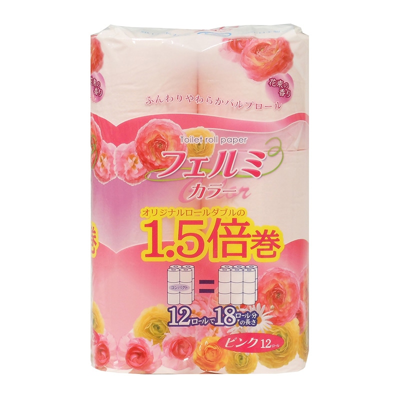 イデシギョー トイレットペーパー　フェルミカラー ダブル　1.5倍巻き　37.5m 12ロール/パック（ご注文単位16パック）【直送品】