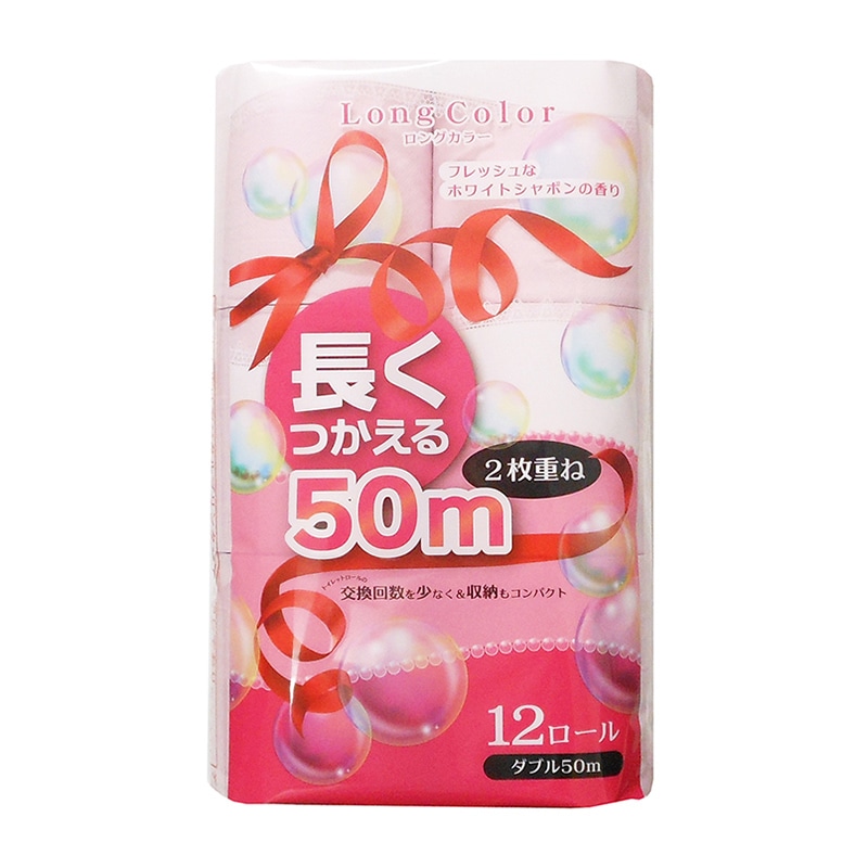 イデシギョー トイレットペーパー　ロングカラー ダブル　50m　12ロール/パック（ご注文単位16パック）【直送品】