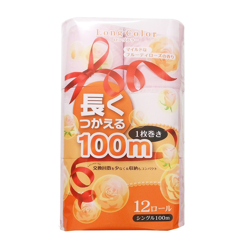 イデシギョー トイレットペーパー　ロングカラー シングル　100m　12ロール/パック（ご注文単位16パック）【直送品】