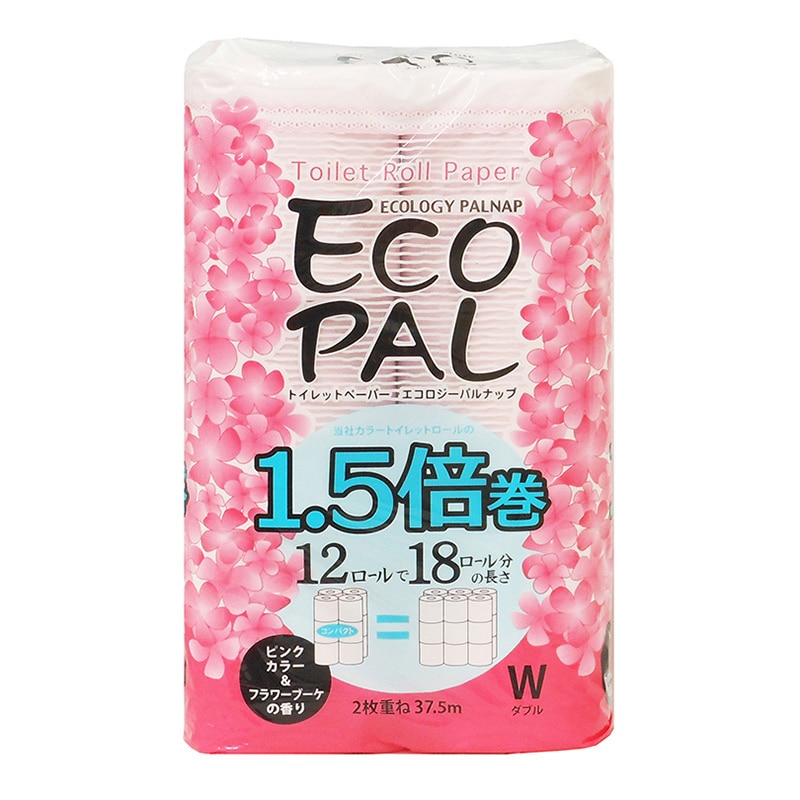 イデシギョー トイレットペーパー　エコパルカラー　ピンク ダブル　1.5倍巻き　37.5m 12ロール/パック（ご注文単位16パック）【直送品】