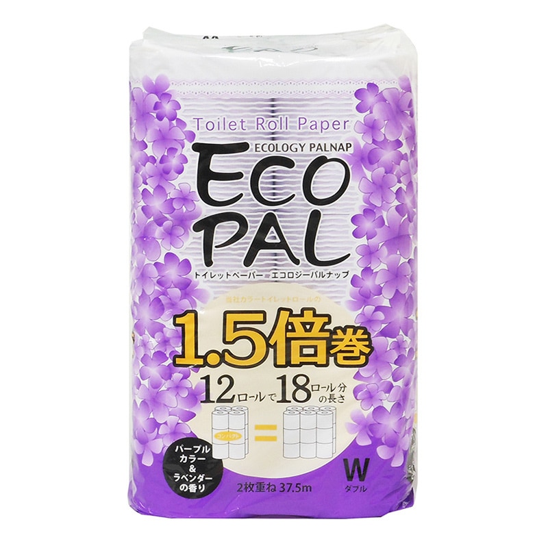 イデシギョー トイレットペーパー　エコパルカラー　パープル ダブル　1.5倍巻き　37.5m 12ロール/パック（ご注文単位16パック）【直送品】
