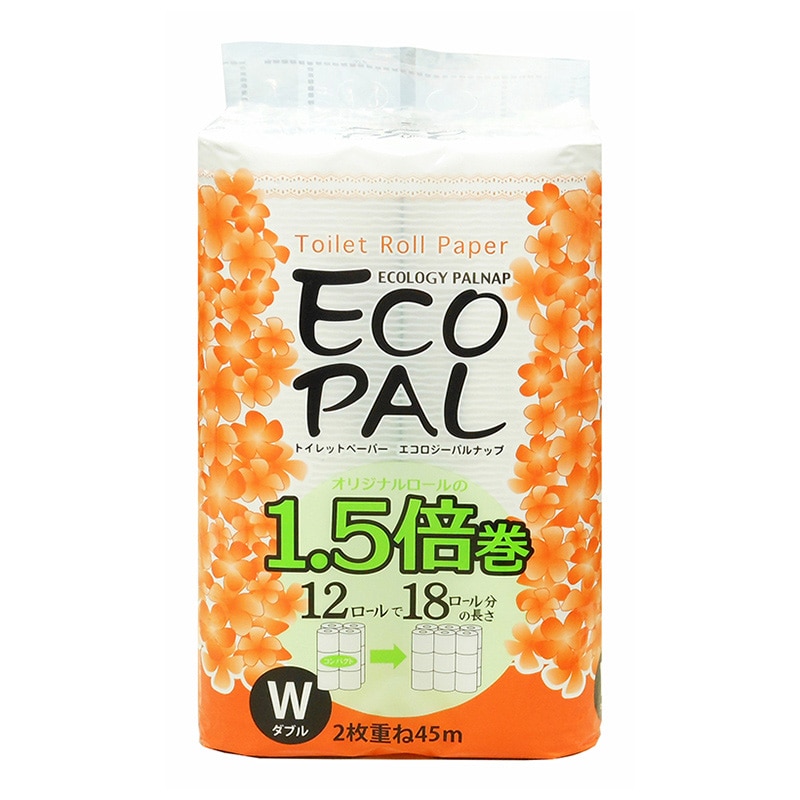 イデシギョー トイレットペーパー　エコロジーパルナップ ダブル　1.5倍巻　45m 12ロール/パック（ご注文単位16パック）【直送品】