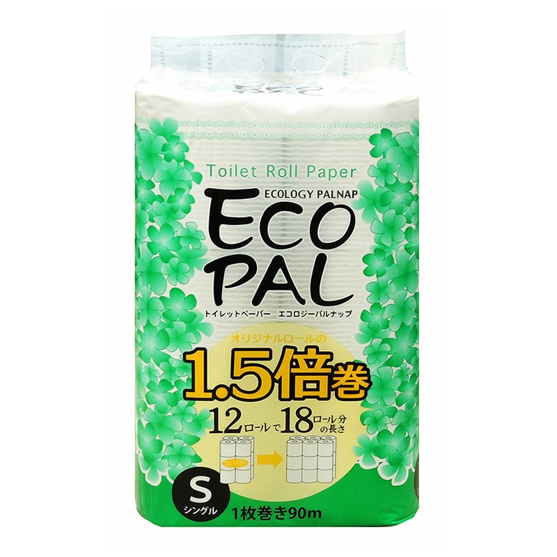 イデシギョー トイレットペーパー　エコロジーパルナップ シングル　1.5倍巻　90m 12ロール/パック（ご注文単位16パック）【直送品】