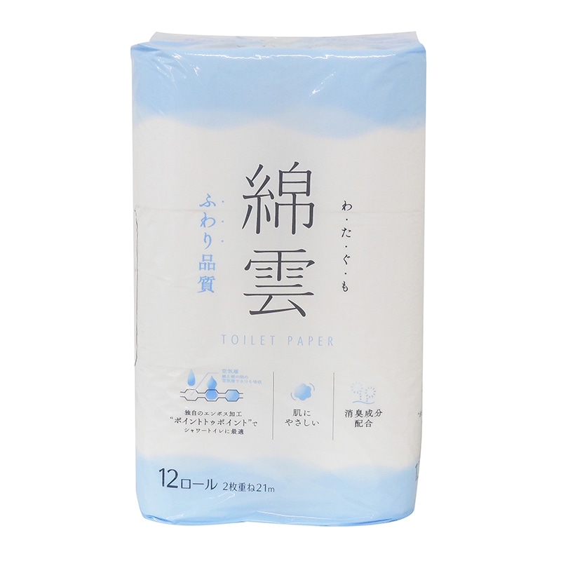 イデシギョー トイレットペーパー　綿雲 ダブル　21m　12ロール/パック（ご注文単位16パック）【直送品】