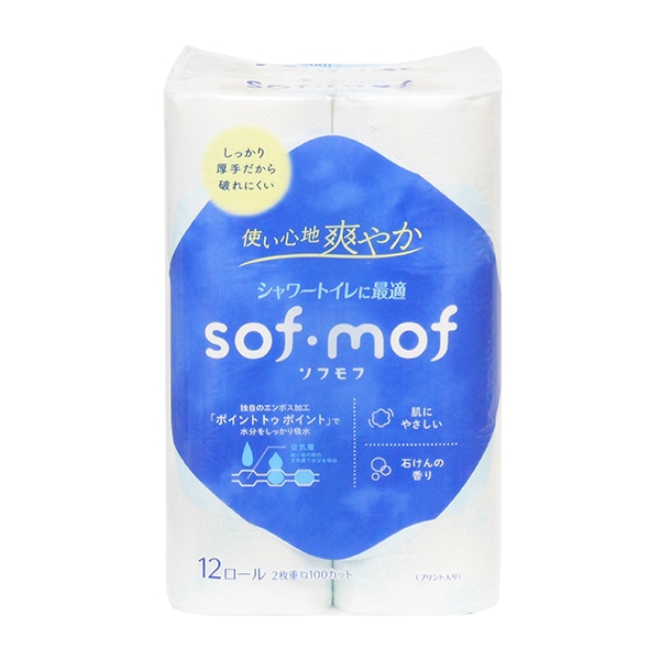 イデシギョー トイレットペーパー　ソフモフ　せっけんの香り 2枚重ね　100カット　12ロール/パック（ご注文単位16パック）【直送品】