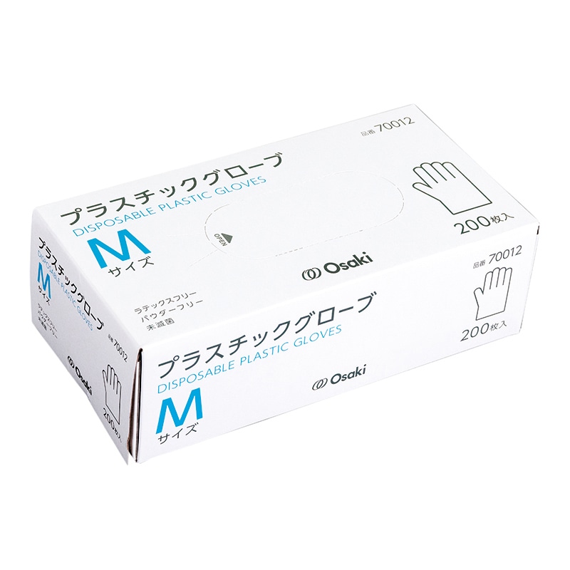 オオサキメディカル プラスチックグローブ M 70012 200枚入/箱(ご注文単位12箱)【直送品】