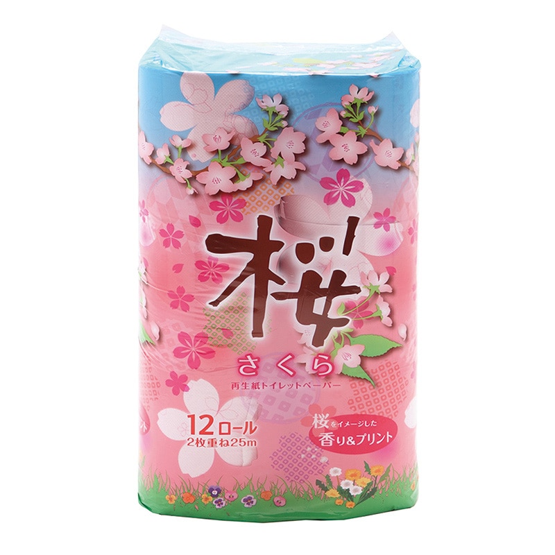 イデシギョー トイレットペーパー　桜　さくら ダブル　25m　12ロール/パック（ご注文単位16パック）【直送品】