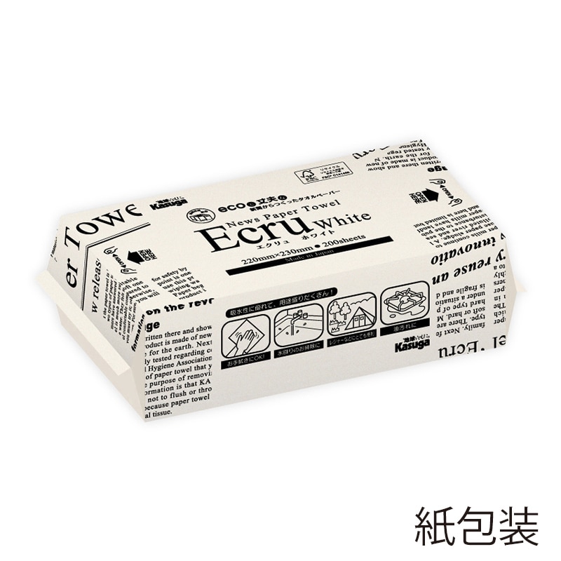 春日製紙工業 ニューズペーパータオル エクリュ ホワイト 紙包装 中判 200枚/個(ご注文単位30個)【直送品】