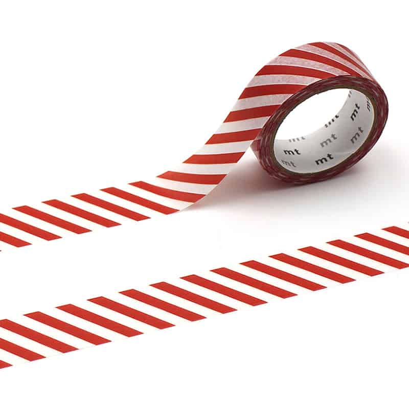 カモ井加工紙 マスキングテープ mt deco 1P ストライプ・ディープレッド MT01D595 1巻（ご注文単位1巻）【直送品】