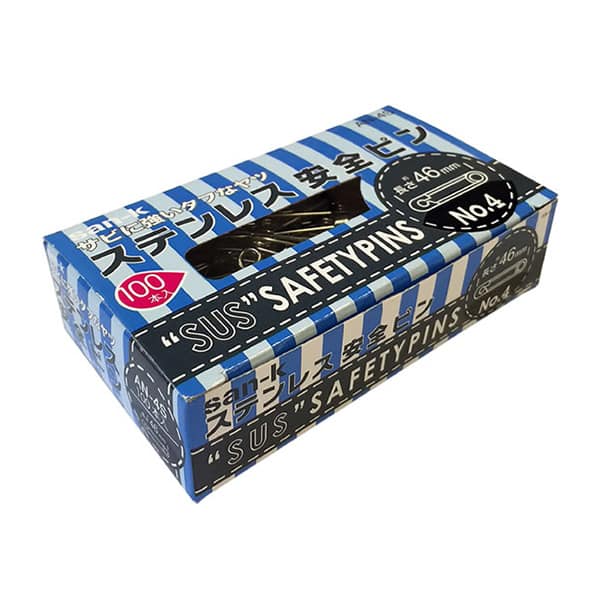 サンケーキコム ステンレス安全ピン No.4 46mm 100本箱入 AN-4S 1箱（ご注文単位10箱）【直送品】