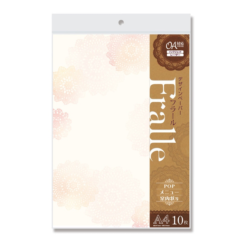 ササガワ 洋柄OA用紙　デザインペーパーフラール A4サイズ　1冊10枚入り 4-3006　レース 1冊（ご注文単位5冊）【直送品】