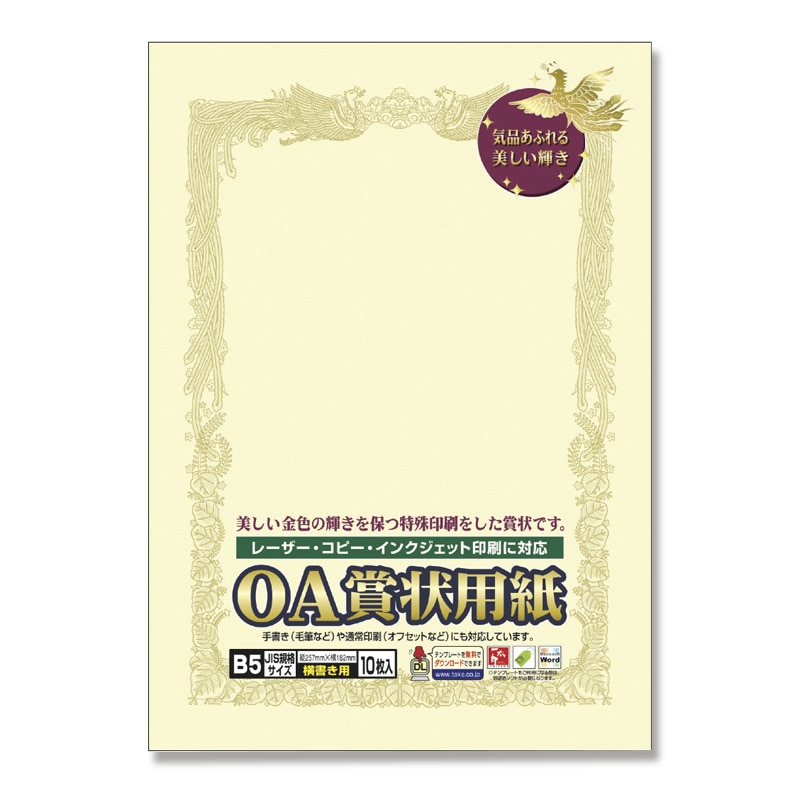 ササガワ 賞状用紙 B5横書用 1冊10枚袋入 10-1058 クリーム B5横書 1冊(ご注文単位10冊)【直送品】