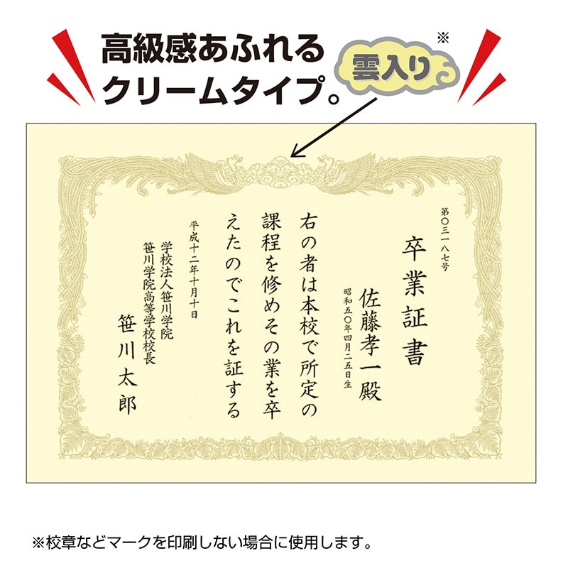 ササガワ OA賞状用紙 クリーム B5判 縦書用 10-1157 100枚 1箱(ご注文単位1箱)【直送品】