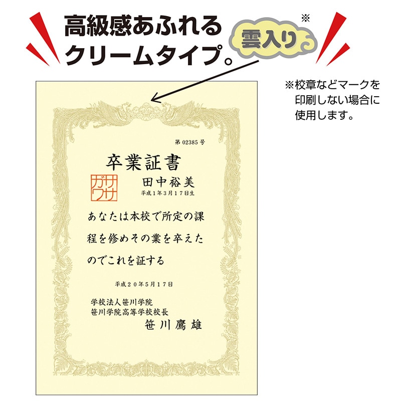 ササガワ OA賞状用紙 クリーム　B5判　横書用 10-1158　100枚 1箱（ご注文単位1箱）【直送品】