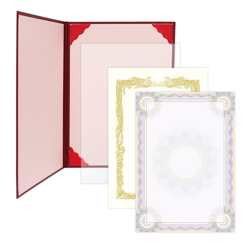 ササガワ 証書ファイル A4 レザー調 証書用紙入り 濃緋紅 10-6100 1冊（ご注文単位1冊）【直送品】