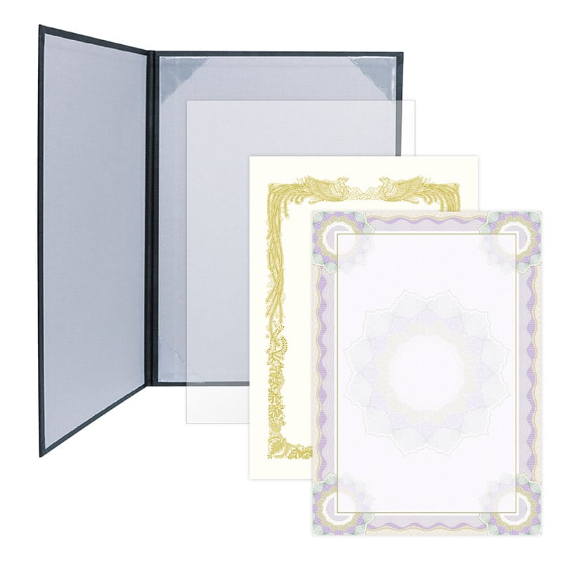 ササガワ 証書ファイル A4 レザー調 証書用紙入り 銀灰黒 10-6103 1冊（ご注文単位1冊）【直送品】