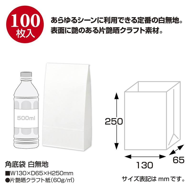 ササガワ 角底袋 白無地 大 100枚 50-3200 1包(ご注文単位1包)【直送品】