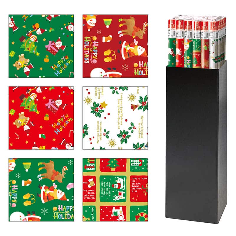 ササガワ 包装紙 半才判 2枚ロール クリスマス6柄セット 60枚入 35-1899 1本（ご注文単位30本）【直送品】