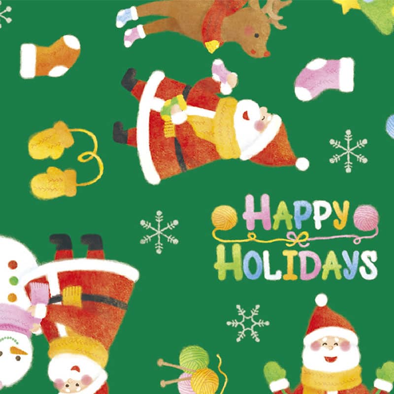 ササガワ 包装紙 半才判 10枚ロール リトルサンタ 緑 49-3650 1本（ご注文単位1本）【直送品】