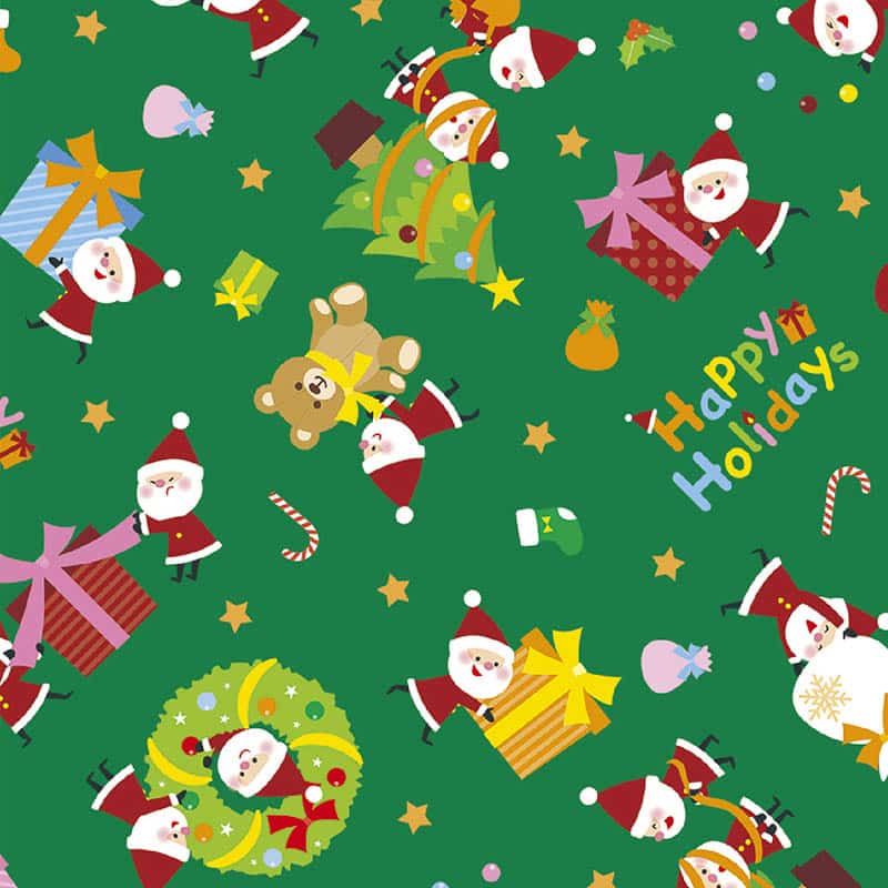 ササガワ 包装紙 半才判 10枚ロール リトルサンタ 緑 49-3662 1本（ご注文単位1本）【直送品】