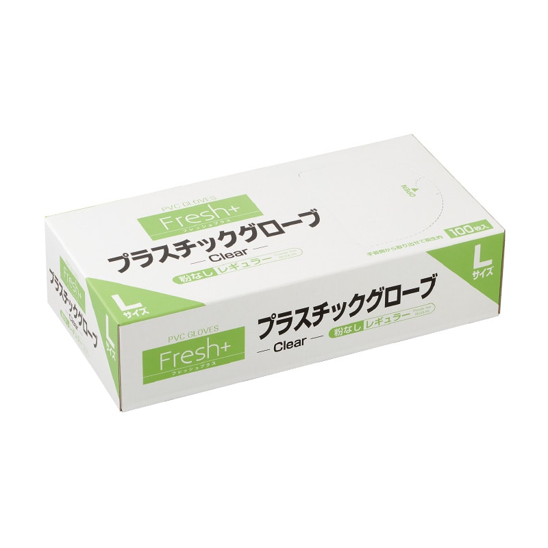大黒工業 Fresh+レギュラー L プラスチックグローブ Fresh+レギュラー 粉無 L 100枚/袋（ご注文単位1袋)【直送品】