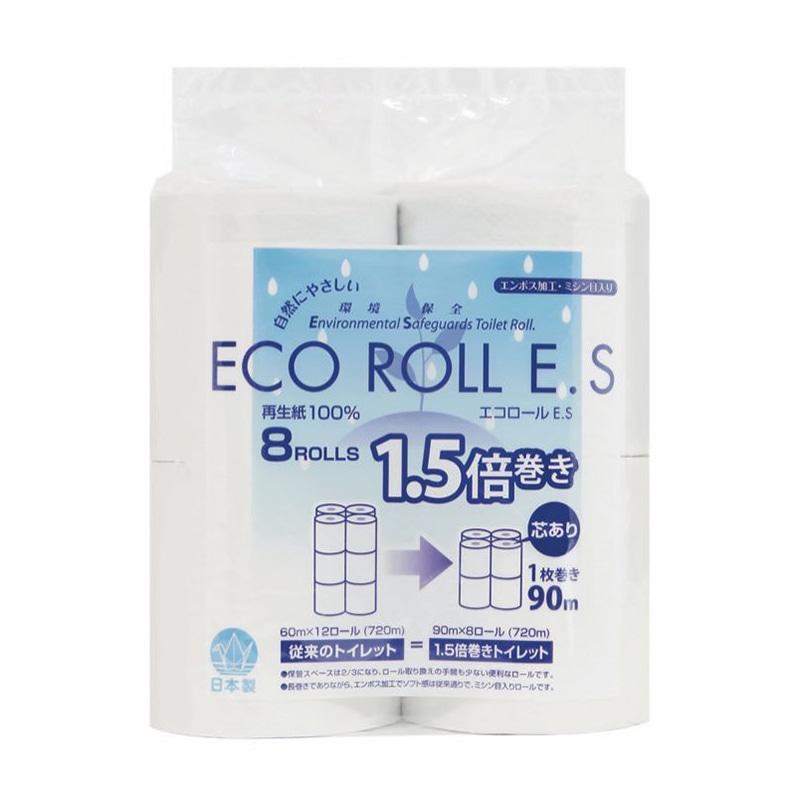 太洋紙業 トイレットペーパー　エコロール　ES90 シングル　1.5倍巻き　90m　8ロール  1パック（ご注文単位24パック）【直送品】