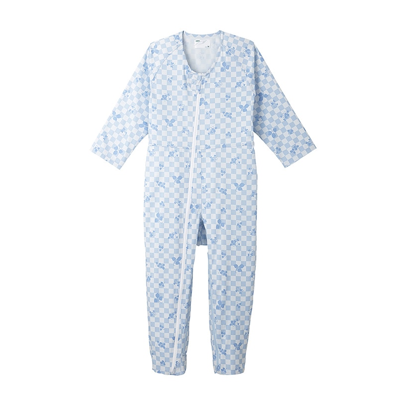 >介護ねまき コンビネーション2 フルオープン型 5638-A M リーフブルー 1枚(ご注文単位1枚)【直送品】