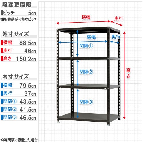 キタジマ スチールラック NCラック 87.5×45×150 4段 白 NC-1-15 1台(ご注文単位1台)【直送品】