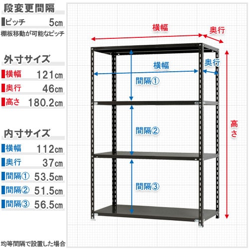 キタジマ スチールラック NCラック 120×45×180 4段 白 NC-2-18 1台(ご注文単位1台)【直送品】