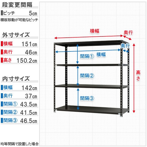 キタジマ スチールラック NCラック 150×45×150 4段 黒 NC-3-15 1台(ご注文単位1台)【直送品】