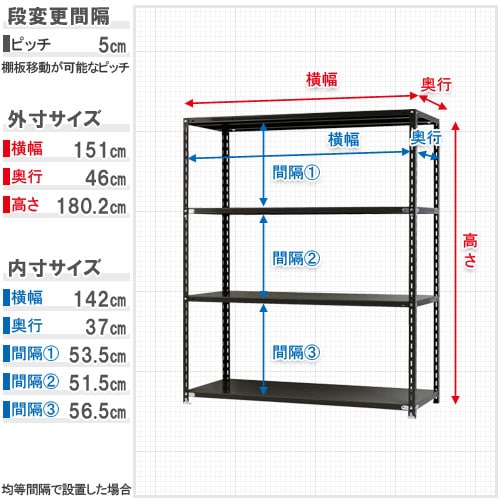 キタジマ スチールラック NCラック 150×45×180 4段 黒 NC-3-18 1台(ご注文単位1台)【直送品】