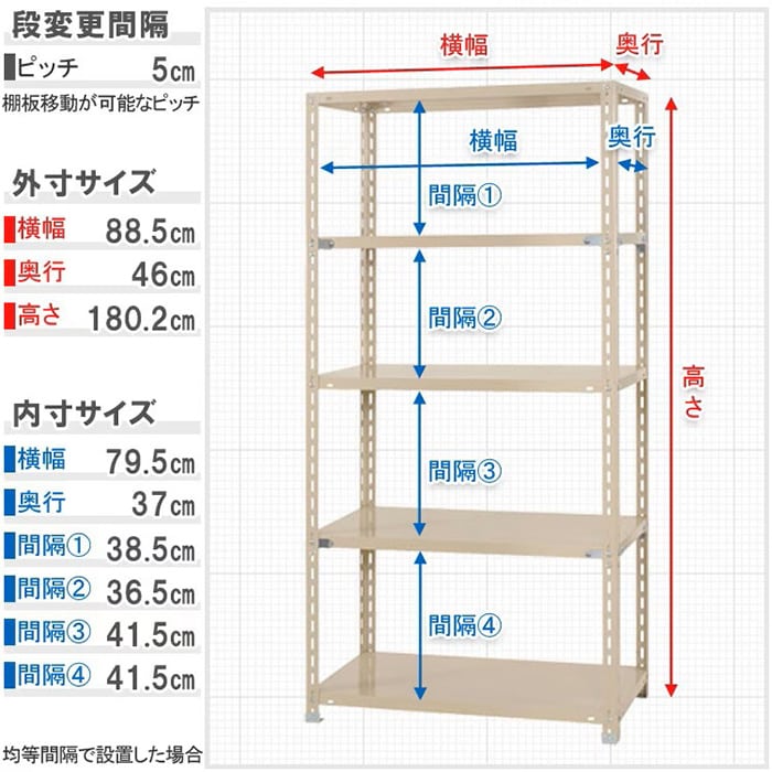 キタジマ スチールラック 力量ラック 87.5×45×180 5段 グレー 力量-1 1台(ご注文単位1台)【直送品】