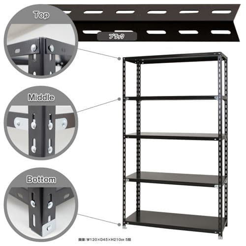 >キタジマ スチールラック NCラック 120×45×210 5段 黒 NC-2-21 1台(ご注文単位1台)【直送品】
