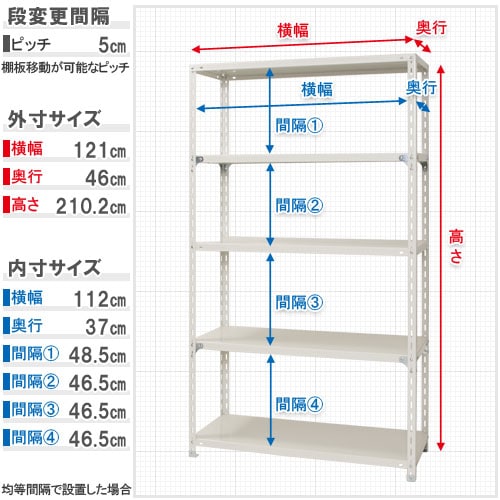 キタジマ スチールラック NCラック 120×45×210 5段 黒 NC-2-21 1台(ご注文単位1台)【直送品】