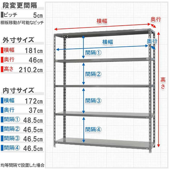 キタジマ スチールラック 力量ラック 180×45×210 5段 グレー 力量-4-21 1台(ご注文単位1台)【直送品】