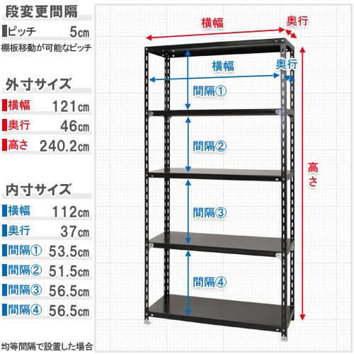 キタジマ スチールラック NCラック 120×45×240 5段 黒 NC-2-24 1台(ご注文単位1台)【直送品】