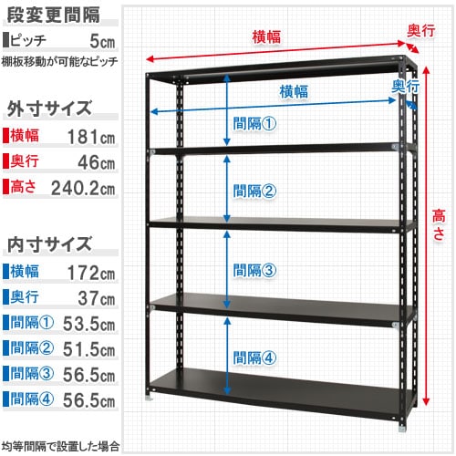 キタジマ スチールラック NCラック 180×45×240 5段 黒 NC-4-24 1台(ご注文単位1台)【直送品】