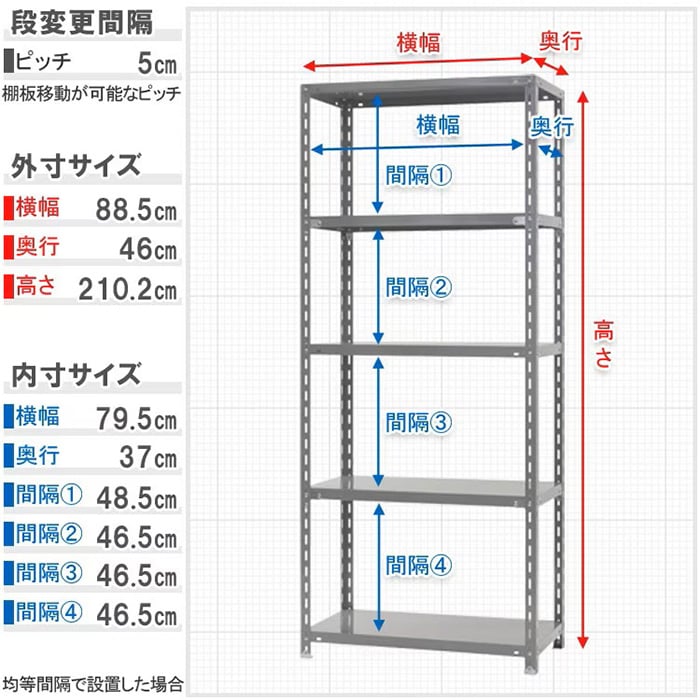 キタジマ スチールラック 力量ラック 87.5×45×210 5段 グレー 力量-1-21 1台(ご注文単位1台)【直送品】