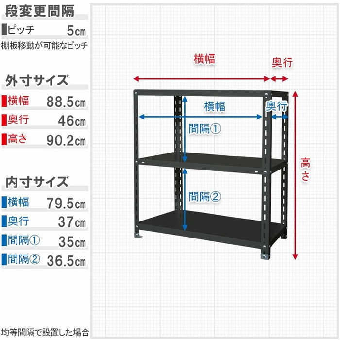 キタジマ スチールラック NCラック 87.5×45×90 3段 白 NC-1-9 1台（ご注文単位1台）【直送品】