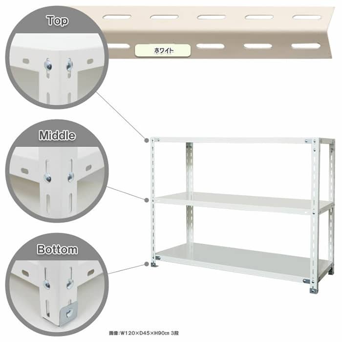 キタジマ スチールラック NCラック 120×45×90 3段 白 NC-2-9 1台（ご注文単位1台）【直送品】