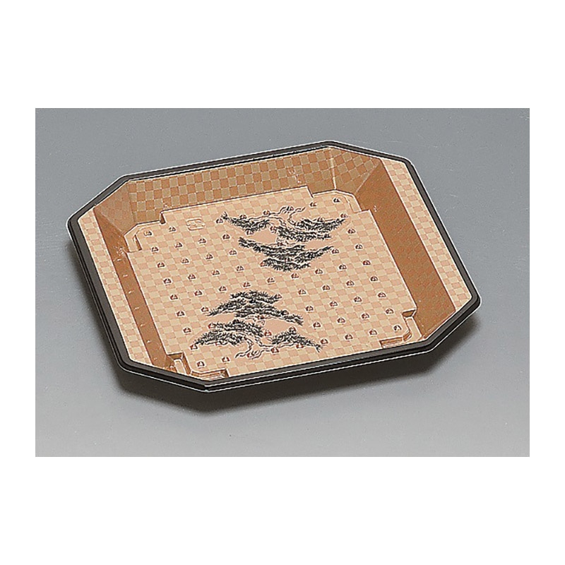 福助工業 寿司容器 和皿 本体 12H 市松黒 50枚/束(ご注文単位12束)【直送品】